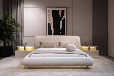 Produktbild von Schlafzimmer Möbel Polsterbett Nachtkonsolen Glasschrank 4tlg