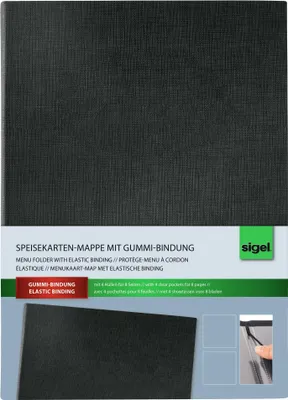 Produktbild von SIGEL SM110 Speisekarten-Mappe, Gummi-Bindung, A4, schwarz