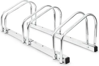 Productafbeelding van Famanu fietsenrek voor 3 fietsen - Geschikt voor montage op de vloer en aan de muur - Stabiel en compact - Afmetingen: ongeveer 26 x 73 x 32 cm - Zilver