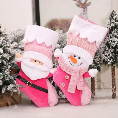 2 rosa Weihnachtsstrümpfe zum Befüllen, 55 cm, mit Aufhängeband
