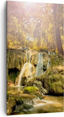 Produktbild von Bild auf Leinwand - Leinwandbild - Wald Wasserfall Natur Umwelt - 45x80cm - Wand Bild - Wanddeko - Leinwanddruck - Bilder - Kunstdruck - Wanddekoration - Leinwand bilder - Wandkunst - PA45x80-2959
