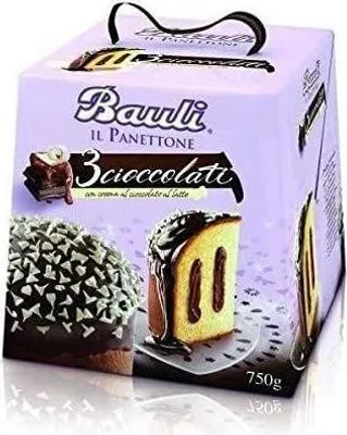 Produktbild von Bauli Panettone 3 Cioccolati mit Milchschokolade Creme 750g Italienisches Backprodukt Kuchen mit Schokolade bedeckt ohne Rosinen und ohne kandierte Früchte Weihnachtstradition