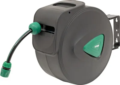 Produktbild von STIER Garten Schlauchtrommel SGS-200 20+2 m mit Sprühpistole automatisch schwenkbar, Gartenschlauch, Automatik-Aufwicklung, für Wandmontage, Trommelrolle Schlauch