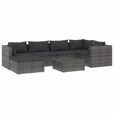 Immagine prodotto di Set da giardino 7 pezzi con cuscini, in polyrattan grigio, vidaXL