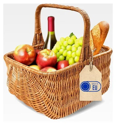 Produktbild von Weidenkorb mit Henkel für Einkäufe und Picknicks | 42 x 32 x 40 cm (+/- 1 cm) | Handgeflochten | Naturbraun | Vielseitig und Langlebig