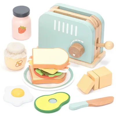 Image de Jouets pour enfants : grille-pain en bois et jouets de cuisine pour faire des sandwichs