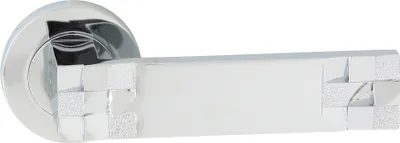 Produktbild von DOMINO Türgriff Drückergarnitur | Türklinke für Zimmertür, Bürotür, Kellertür & Innentür | Türbeschläge aus Znal |Chrom Türdrückergarnitur | TORO-R M6