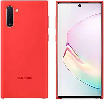 A red Samsung phone case is shown next to a red Samsung phone.