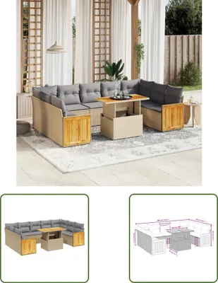 Produktbild von The Living Store 10-tlg. Garten-Sofagarnitur mit Kissen Beige Poly Rattan