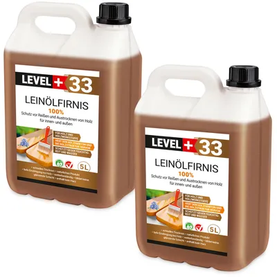Produktbild von Leinöl Firnis 10 Liter, Holzschutz, Doppelt Gekocht, Holzpflege, Holzöl, Schnelle Trocknung, Natürlicher Holzschutz, Harzfrei RM33