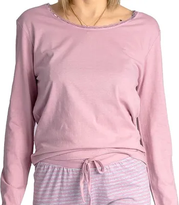 Produktbild von Moonline nightwear Simone Damen Schlafanzug, M (40/42), rosa-gestreifte Hose