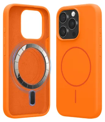 Produktbild von kwmobile Handyhülle für Apple iPhone 15 Pro - Hülle für MagSafe - Hülle für iPhone 15 Pro Case - Silikon Rückseite magnetisch in Fruity Orange