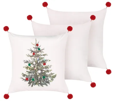 Produktbild von BELIANI Dekokissen 3er Set Weiß Stoff Weihnachtsmotiv mit Füllung Abnehmbare Bezüge Weihnachtskissen Weihnachtsdekoration