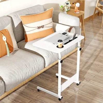 Obrázek produktu pro Nastavitelný malý psací stolek na kolečkách – stůl pro notebook a počítač, rozměry 60x40 cm – hnědý, multifunkční
