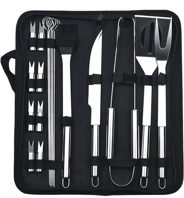 Image de Set de barbecue 18 pièces en acier inoxydable pour la cuisine en plein air