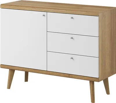Produktbild von Kommode PRIMO PKSZ107 Sideboard mit Schubladen Schrank Weiß / Eiche Riviera