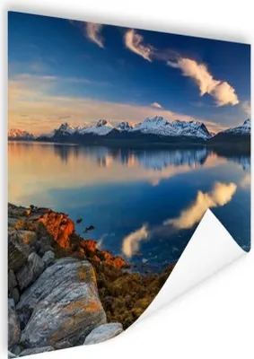 Produktbild von MuchoWow® Poster Sonnenuntergang am Ufer des Fjordes 80x60 cm - Kunst für zu Hause