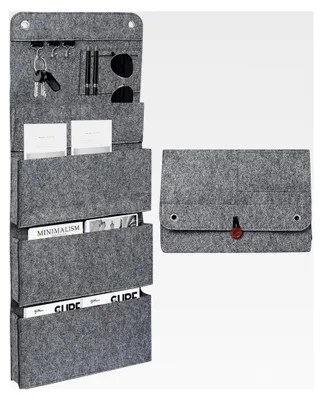 Produktbild von Hängeorganizer mit 6 Fächern und 3 Haken, 80 x 32 cm, Wandorganizer aus Filz, faltbar, große Kapazität für Türen, Badezimmer, Flure, Büro