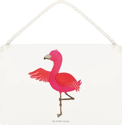 Produktbild von Mr. & Mrs. Panda Schild Flamingo Yoga DIN A5 - Weiß - Geschenk, Wandbild Holz, Entspannung, Türschild, Rosa, Yogi, kleine aufmerksamkeit, Urlaub, Holzschild, holzbild