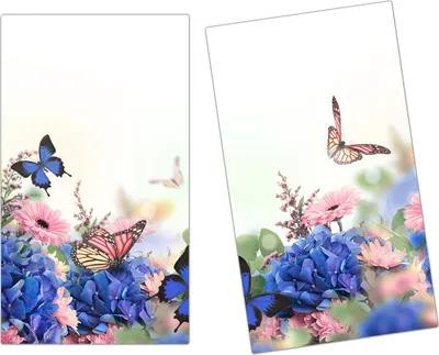 Produktbild von Spritzschutz Herdabdeckplatte Schneidebrett aus Glas Schmetterlinge und Blüten 2-Teilig (60x52cm)