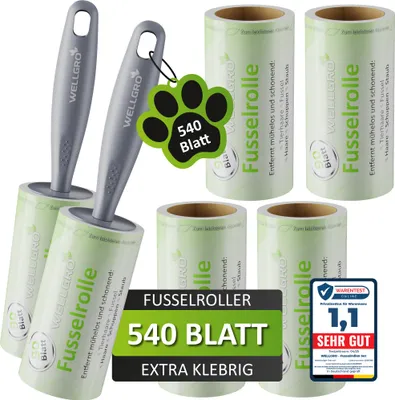 Produktbild von WELLGRO Fusselrolle Tierhaare 6 Rollen mit 540 Blatt 2 Griffe