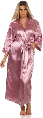 Produktbild von Damen langes Kimono Nachtmantel Seidenrobe Morgenmantel, Heide 2XL