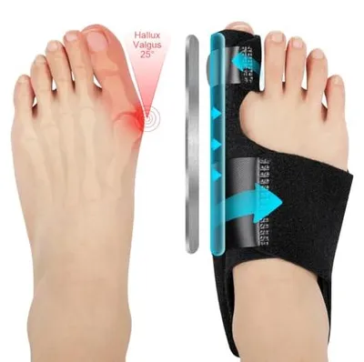 Produktbild von Hallux Valgus Korrektur Schiene, 2 Korrektur Schiene und 2x Zehenspreizer, Rutschfester Bunion Zehenspreizer, Korrektur Bandage Socken Bunion Corrector für Damen und Herren(Schwarz)