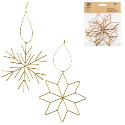 Imagen del producto de Colgante navideño copo de nieve de metal dorado 11,5 cm juego de 2