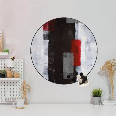 Produktbild von Design Stahlmagnettafel Schwarz Rund 47cm Abstrakt Rot