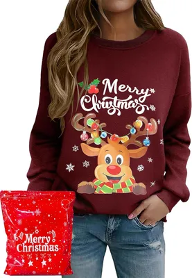 Produktbild von Damen Weihnachtspullover Rentier Langarm Rot Größe L