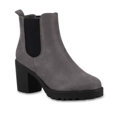 Produktbild von Mytrendshoe Damen Stiefeletten Chelsea Boots Profilsohle Blockabsatz 77276, Farbe: Grau Schwarz, Größe: 40