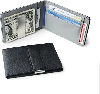 Immagine prodotto di INF Portafoglio sottile da uomo, porta carte con fermasoldi bifold in Finto cuoio Nero