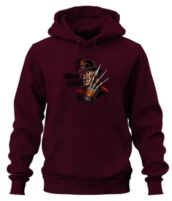 Productafbeelding van Freddy Krueger Horror Elm Street, hoodie met mesklauwen en verbrand gezicht, uni, bordeauxrood, maat L