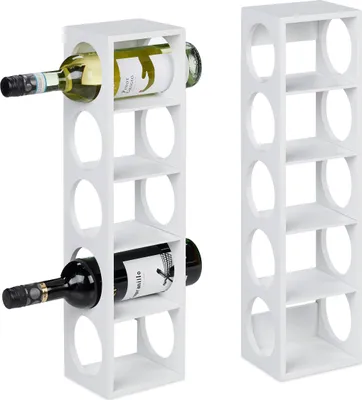 Weinregal für 5 Flaschen, Set von 2, Bambus, Weiß