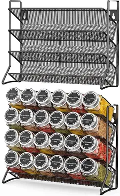 Immagine prodotto di Set di scaffali per spezie - Organizzatore per la cucina - Contenitore per la cucina - Grande capacità - 2 set - Nero