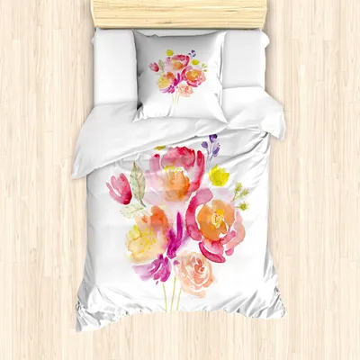 Produktbild von ABAKUHAUS Pastell Mantele, Aquarell-Rosen-Blumenstrauß, Milbensicher Allergiker geeignet mit Kissenbezügen, 135 cm x 200 cm - 80 x 80 cm, Mehrfarbig