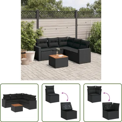 Produktbild von The Living Store 6-tlg. Garten-Sofagarnitur mit Kissen Schwarz Poly Rattan