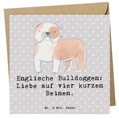 Produktbild von Mr. & Mrs. Panda Glückwunschkarte Englische Bulldogge Liebe - Grau Pastell - Geschenk, Grußkarte, treue Begleiter, faltkarte, anlasskarte, Hunderassen, glücklicher Hund