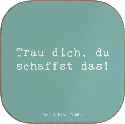Produktbild von Mr. & Mrs. Panda Tischuntersetzer Spruch Angst überwinden - Meeresbrise - Geschenk, Zuversicht, Coaster, Erfolg, inspirierende Botschaften, Untersetzer für Gläser, Freude