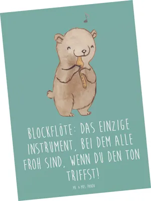 Produktbild von Mr. & Mrs. Panda Postkarte Blockflöte Freude - Meeresbrise - Geschenk, Musikinstrument, bildkarte, Sopranblockflöte, Postkarten, musikalische Darbietung, Ansichtskarte
