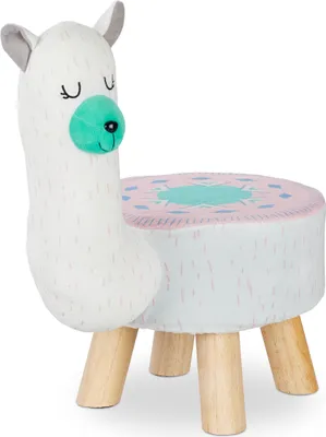Immagine prodotto di Relaxdays Sgabello a forma di lama per bambini, rivestimento in peluche, rotondo, seduta per cameretta, sgabello per bambini con motivo animale, bianco