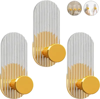 Imagen del producto de Juego de 3 ganchos para colgar en la pared, color dorado, para abrigos y bufandas