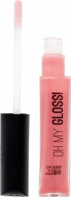 A close-up studio shot of a Rimmel London Oh My Gloss Lipgloss.