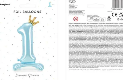 Produktbild von Folienballon Zahl "1" stehend, 84 cm, blau