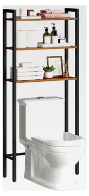 Produktbild von Toilettenregal, 3-stöckiges Badregal, Badezimmerregal, Multifunktional, Platzsparend, Vintagebraun-Schwarz