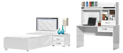 Produktbild von Komplette Schlafzimmermöbel Kinderzimmer Bett Schreibtisch Weiß Jugendzimmer