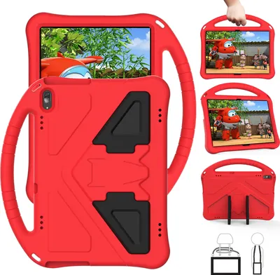 Produktbild von Kinder Hülle für Lenovo Tab M10 TB-X505X/F/ Smart Tab M10 TB-X605F/ Tab P10 TB-X705F/L, Eva Leichte Stoßfeste Faltbarem Ständer, Kids Griff Schutzhülle Rot