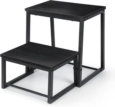 Produktbild von 2-Schritt-Faltstuhl für Erwachsene und Kinder - 3-in-1 stabiler Holzfußschemel - Abnehmbar für Küche Badezimmer Schlafzimmer Toilette - Tragfähigkeit 200 kg (Schwarz)