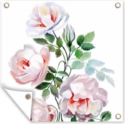 Produktbild von MuchoWow® 50x50 cm Outdoor-Poster Gartendeko Sichtschutz Garten Poster für den Garten  Aquarell - Rosen - Blumen