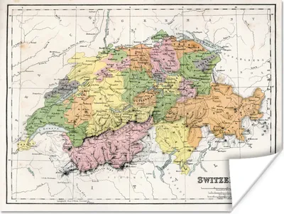 Produktbild von MuchoWow® Poster Antike Landkarte der Schweiz 120x90 cm - Wandbild